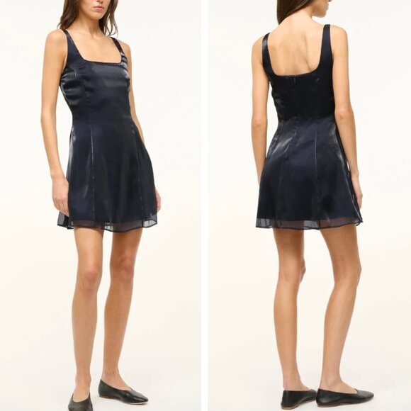 NWT STAUD Livingston Mini Dress Sz4 Navy Blue Cocktail Party Event - Picture 1 of 8